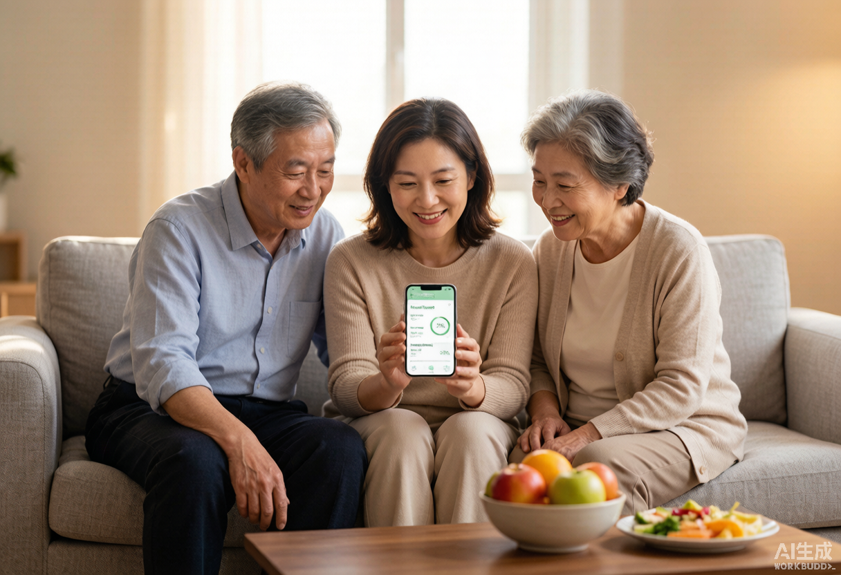 家人一起查看知康家园健康报告
